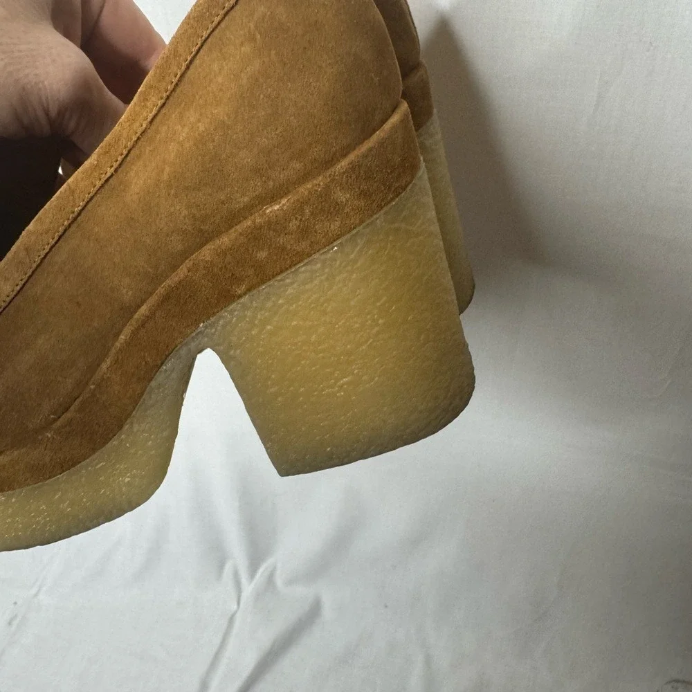 Marc Fisher Womens Tan Suede Lina Heeled Loafers Chunky Y2K Boho Academia Hippie